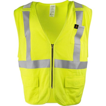 IRONWEAR Flame-Resistant Safety Vest Class 2  w/ Zipper & Radio Tabs (Lime/Large) 1257FR-LZ-RD-LG